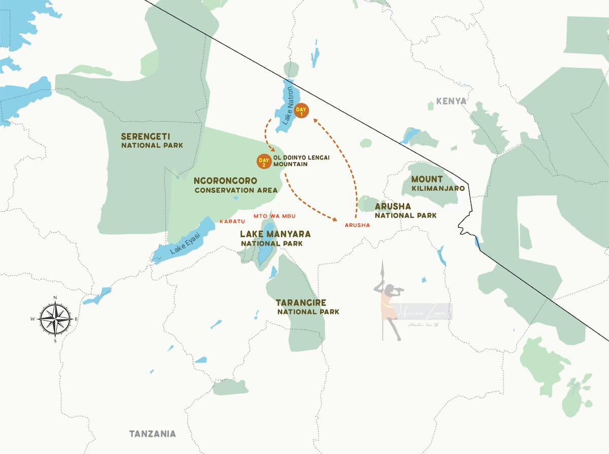 Tour Map for 4 Days Private Wildlife Safari: Arusha Town & Kilimanjaro Pa (Copy)