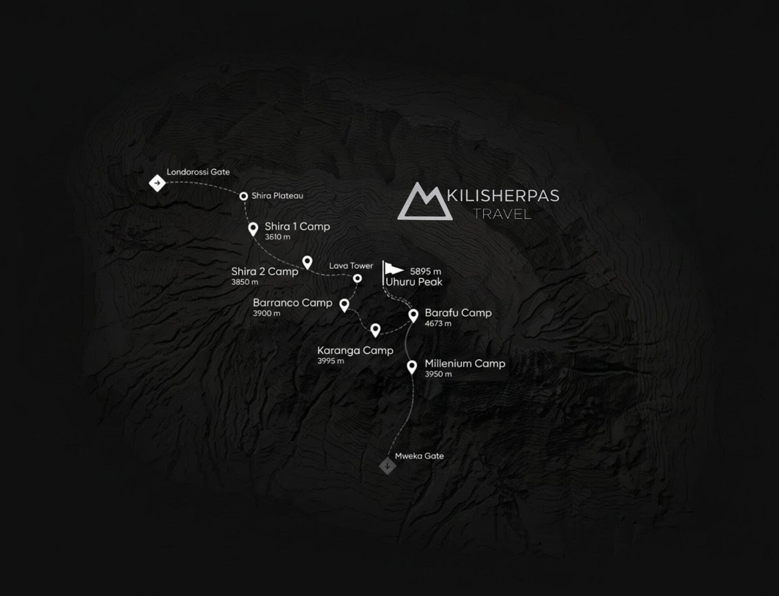 Tour Map for Climbing Kilimanjaro via Lemosho Route with Kossovo camp